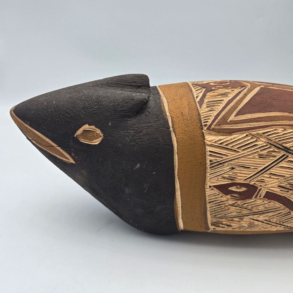 Australian Aboriginal Animal Figurine Hand Carved Wood Etched Butterfly & Snake